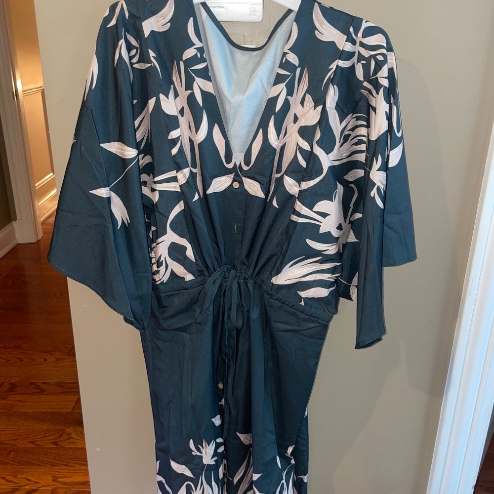 Hayden Floral Print Satin Dolman Sleeve Mini Dress